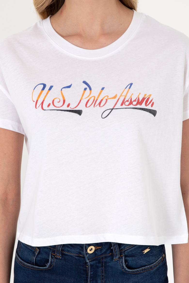 Kadın Beyaz Bisiklet Yaka Tişört - 50299735005