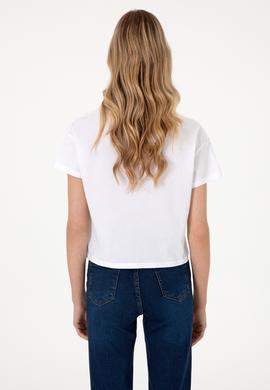 Kadın Beyaz Bisiklet Yaka Tişört - 50299735005