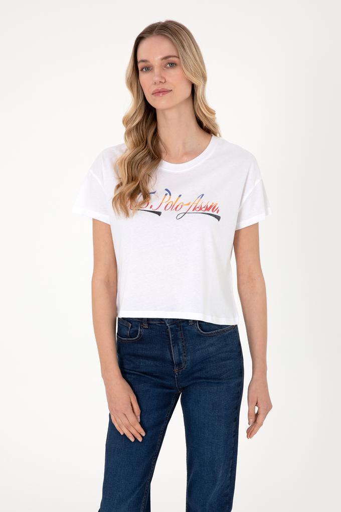 Kadın Beyaz Bisiklet Yaka Tişört