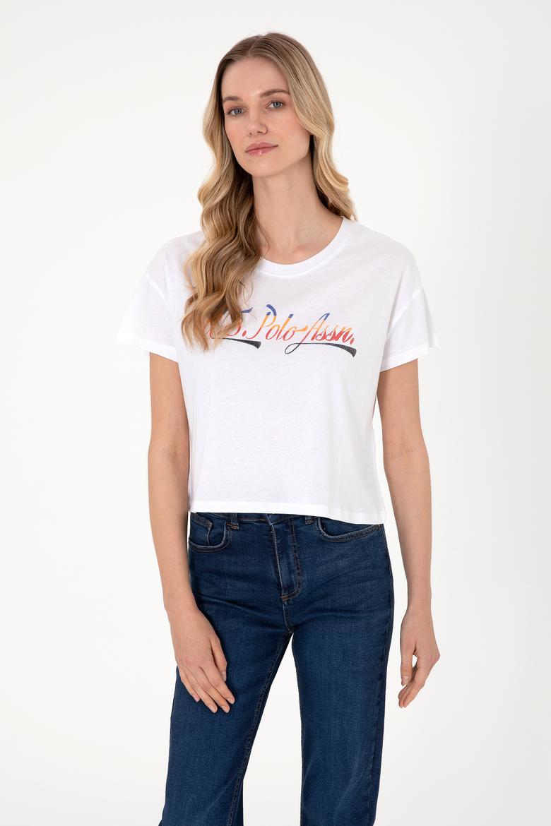 Kadın Beyaz Bisiklet Yaka Tişört