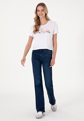 Kadın Beyaz Bisiklet Yaka Tişört - 50299735005