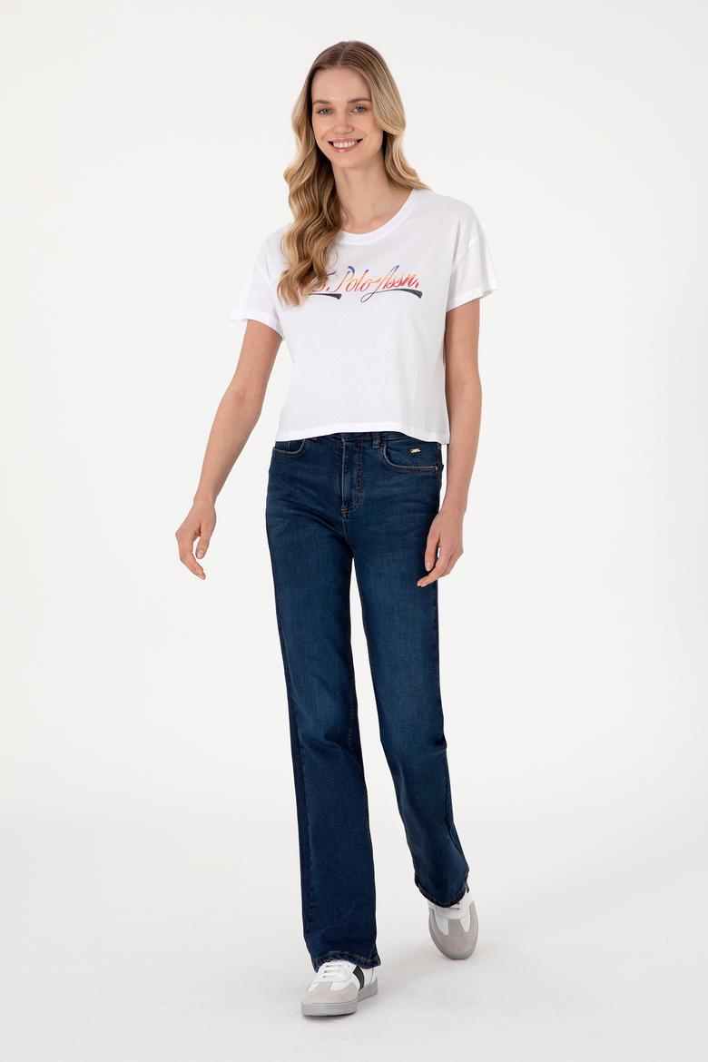 Kadın Beyaz Bisiklet Yaka Tişört - 50299735005