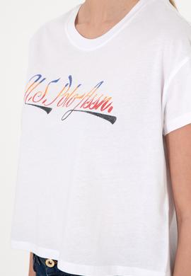 Kadın Beyaz Bisiklet Yaka Tişört - 50299735005