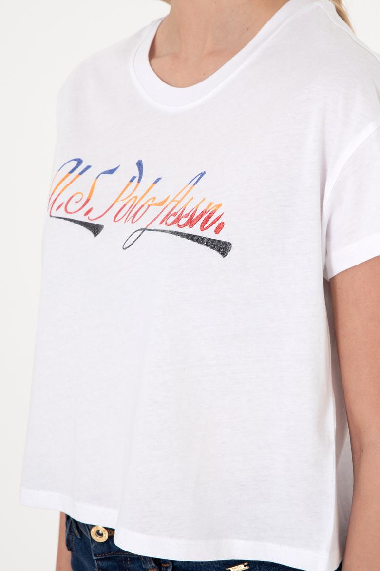 Kadın Beyaz Bisiklet Yaka Tişört - 50299735005