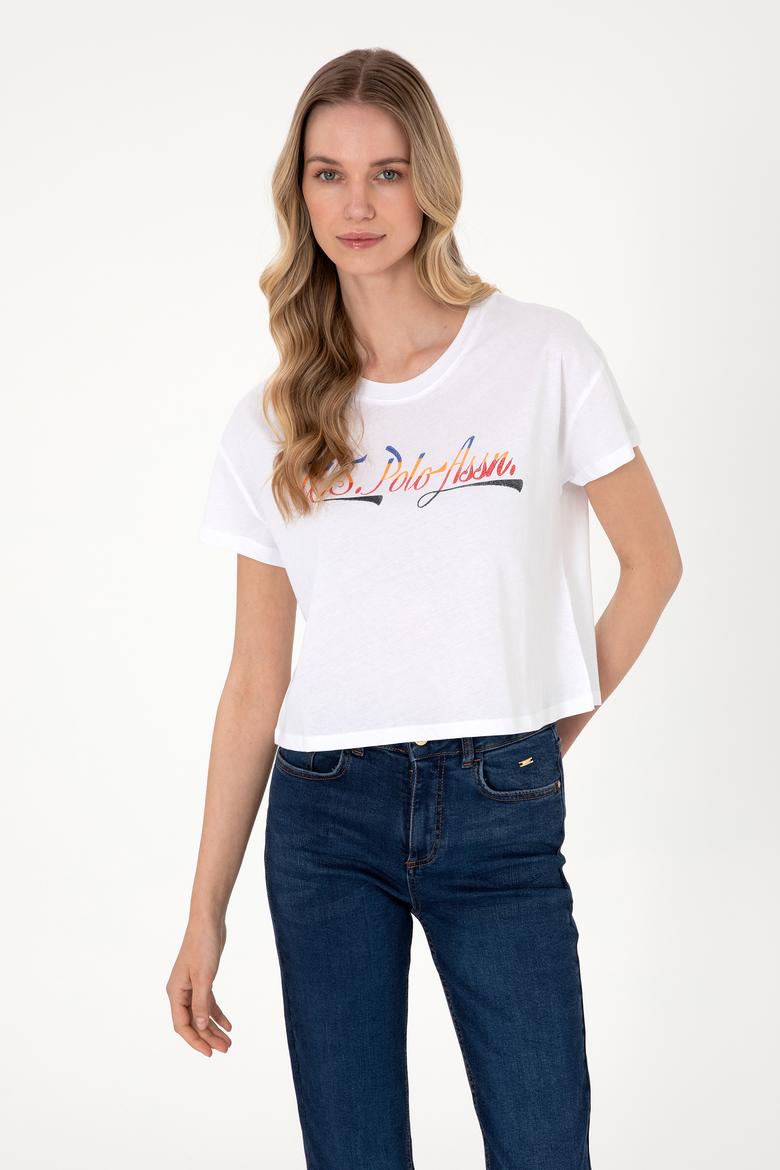 Kadın Beyaz Bisiklet Yaka Tişört - 50299735005