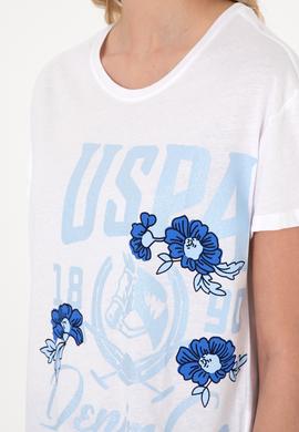 Kadın Beyaz Desenli Bisiklet Yaka Tişört - 50299670007