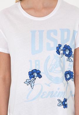 Kadın Beyaz Desenli Bisiklet Yaka Tişört - 50299670007