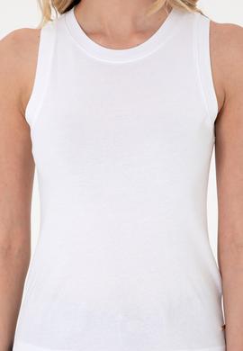 Kadın Beyaz Kolsuz Bisiklet Yaka Basic Tişört - 50305841039