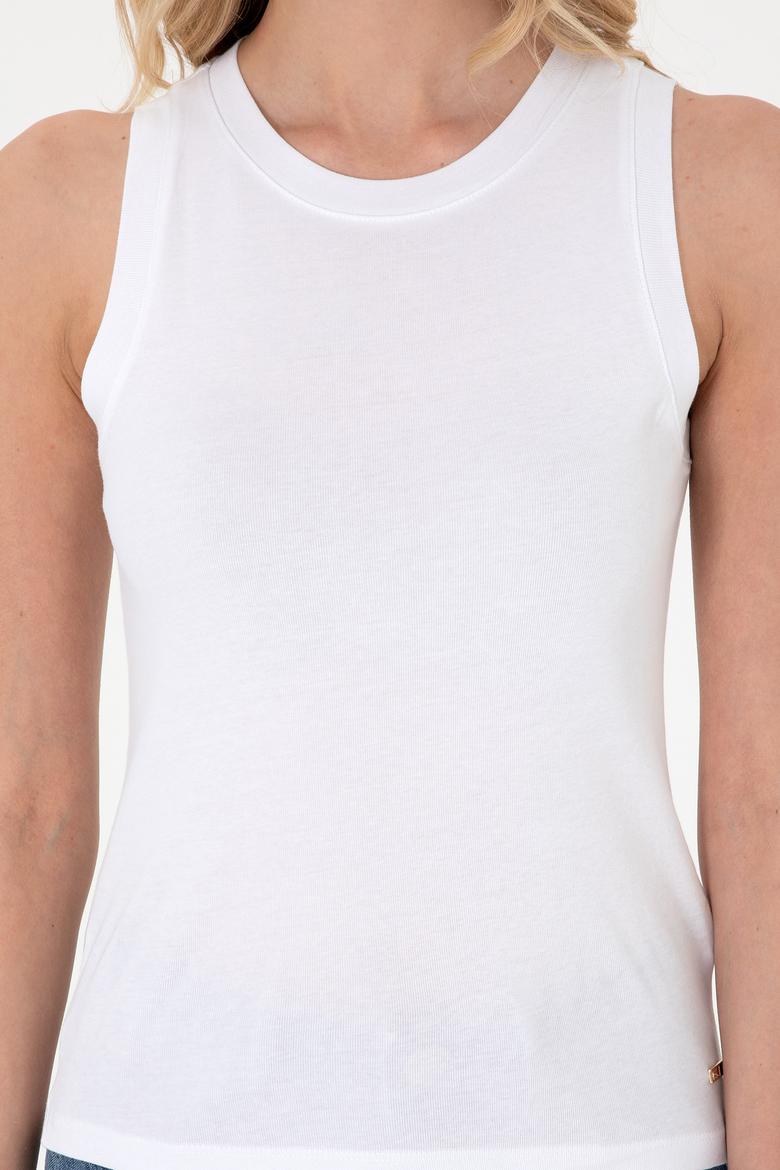 Kadın Beyaz Kolsuz Bisiklet Yaka Basic Tişört - 50305841039