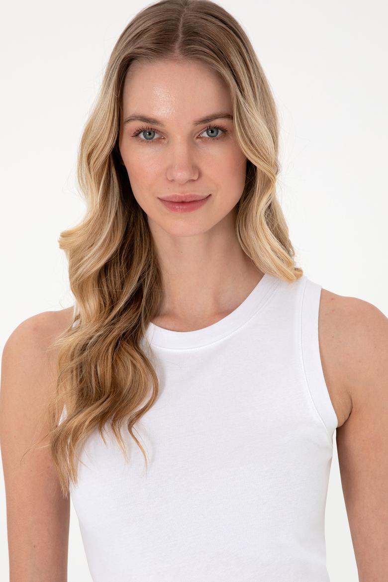 Kadın Beyaz Kolsuz Bisiklet Yaka Basic Tişört - 50305841039