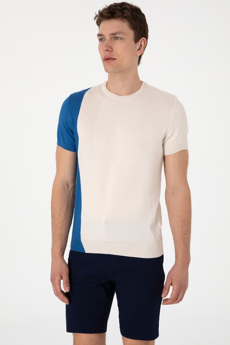 Erkek Slim Fit Bisiklet Yaka Ekru Kazak - 50302981001