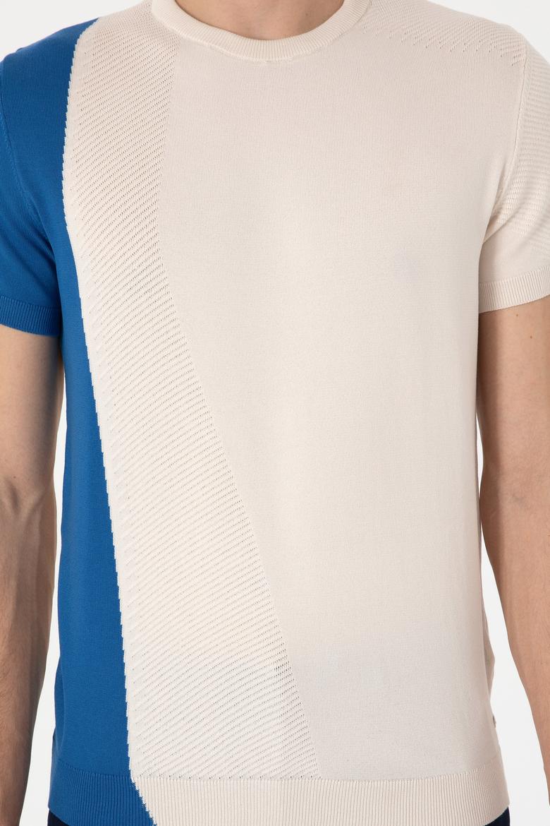 Erkek Slim Fit Bisiklet Yaka Ekru Kazak - 50302981001