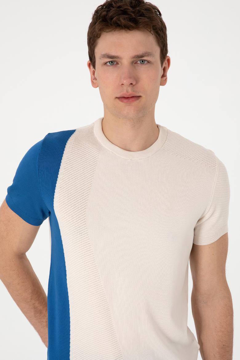 Erkek Slim Fit Bisiklet Yaka Ekru Kazak - 50302981001