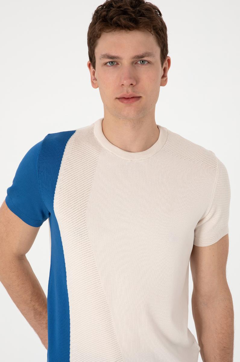 Erkek Slim Fit Bisiklet Yaka Ekru Kazak