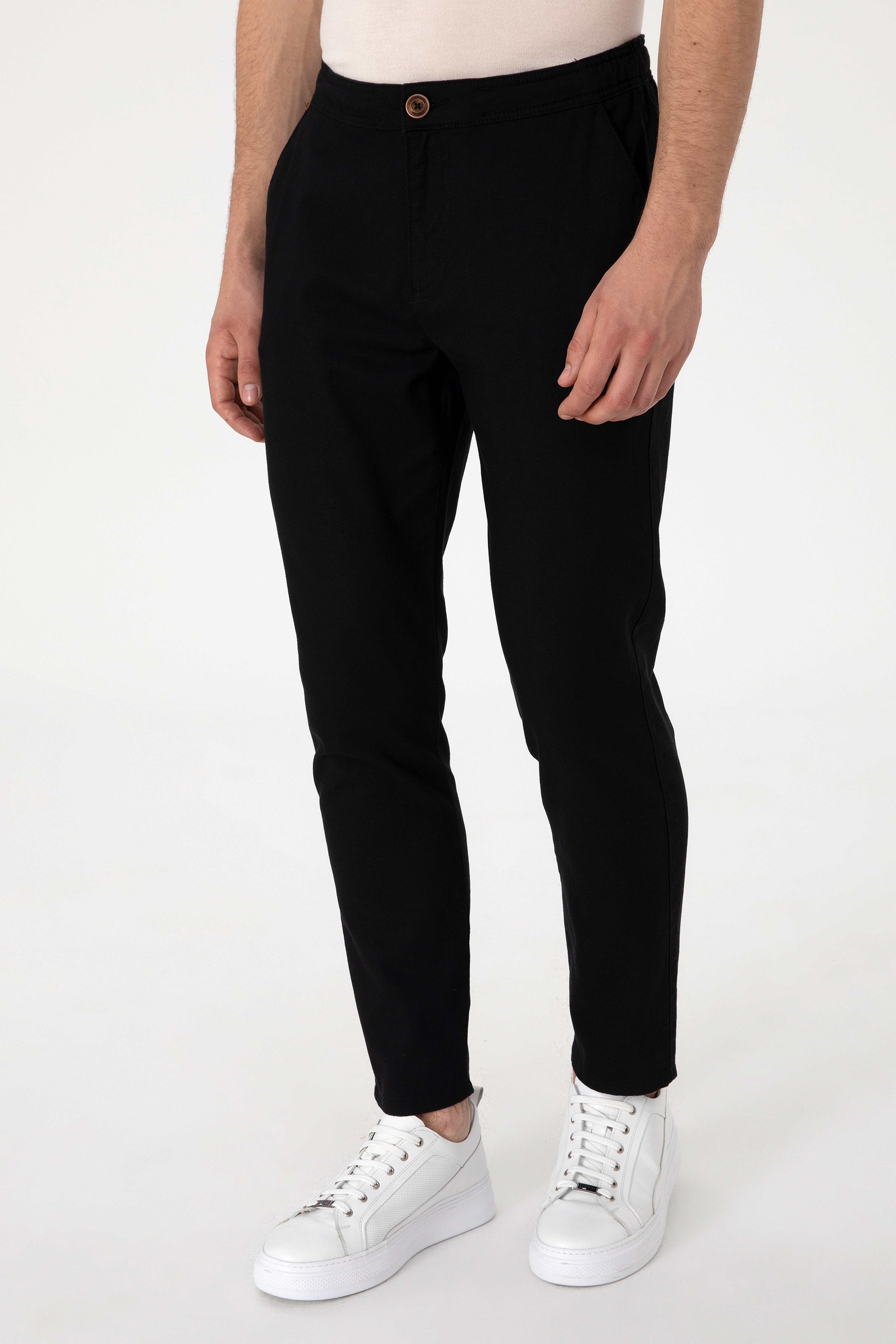 Erkek Carrot Fit Siyah Kanvas Pantolon - Image 2