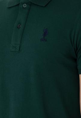 Erkek Slim Fit Polo Yaka Koyu Yeşil Basic Tişört - 50298011071