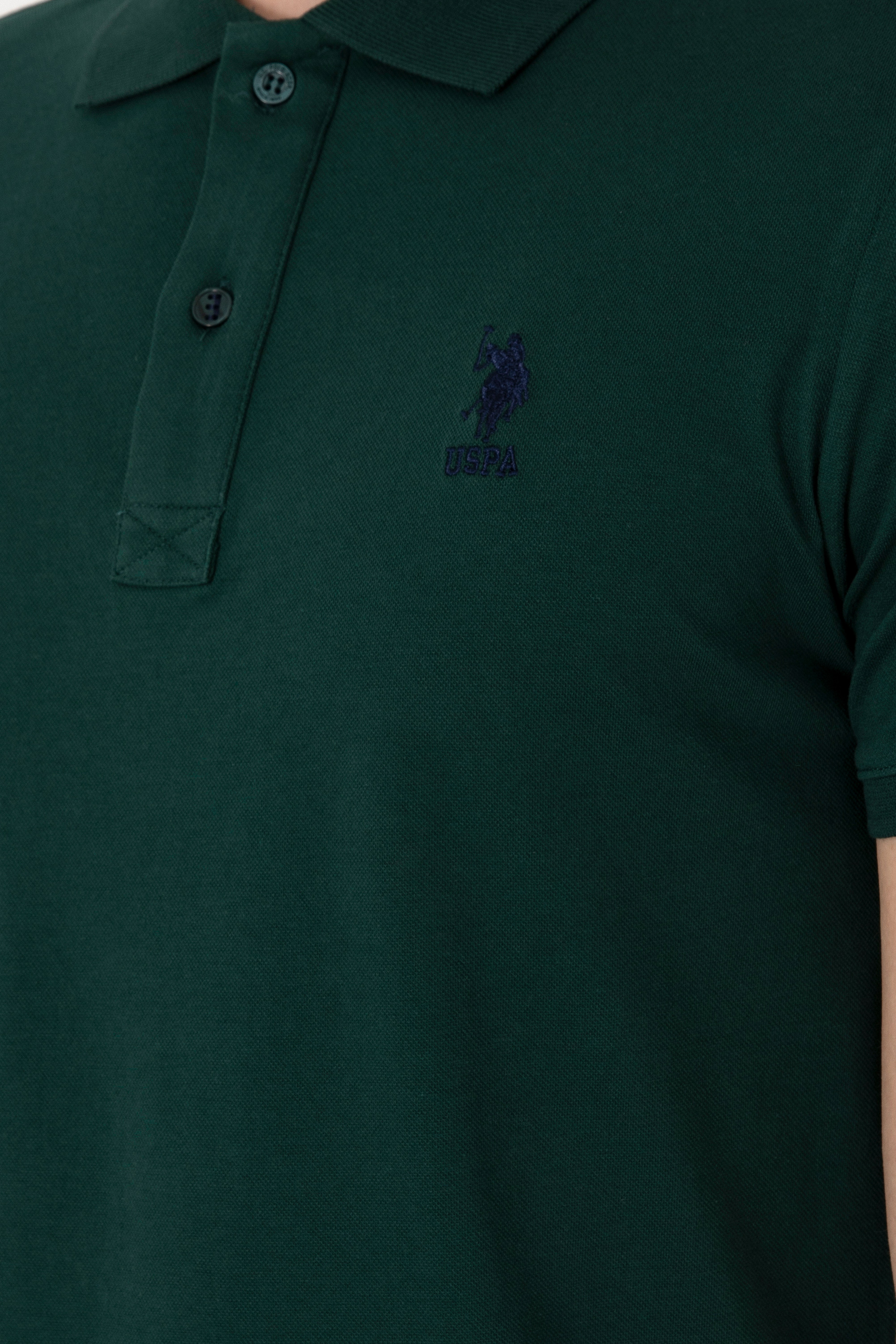 Erkek Slim Fit Polo Yaka Koyu Yeşil Basic Tişört - Image 7
