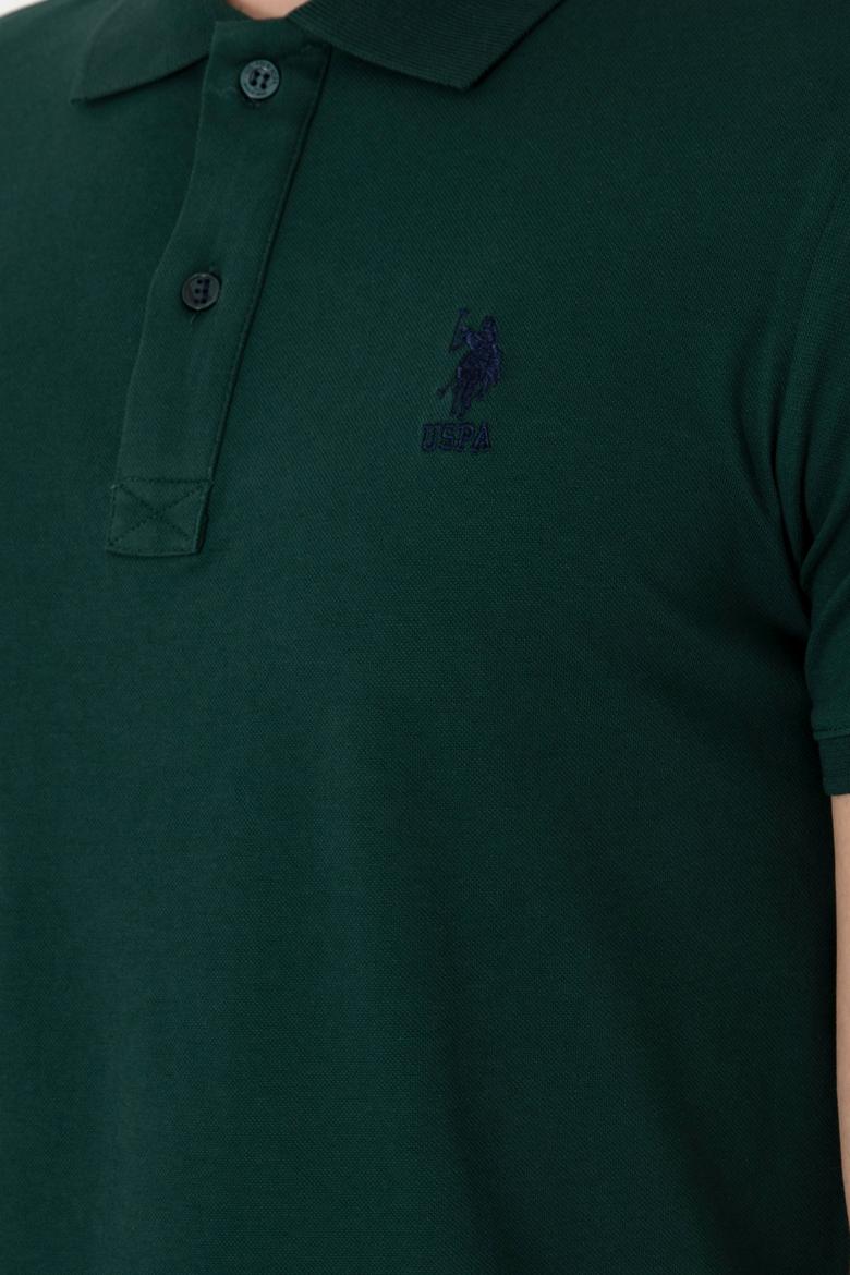Erkek Slim Fit Polo Yaka Koyu Yeşil Basic Tişört - 50298011071