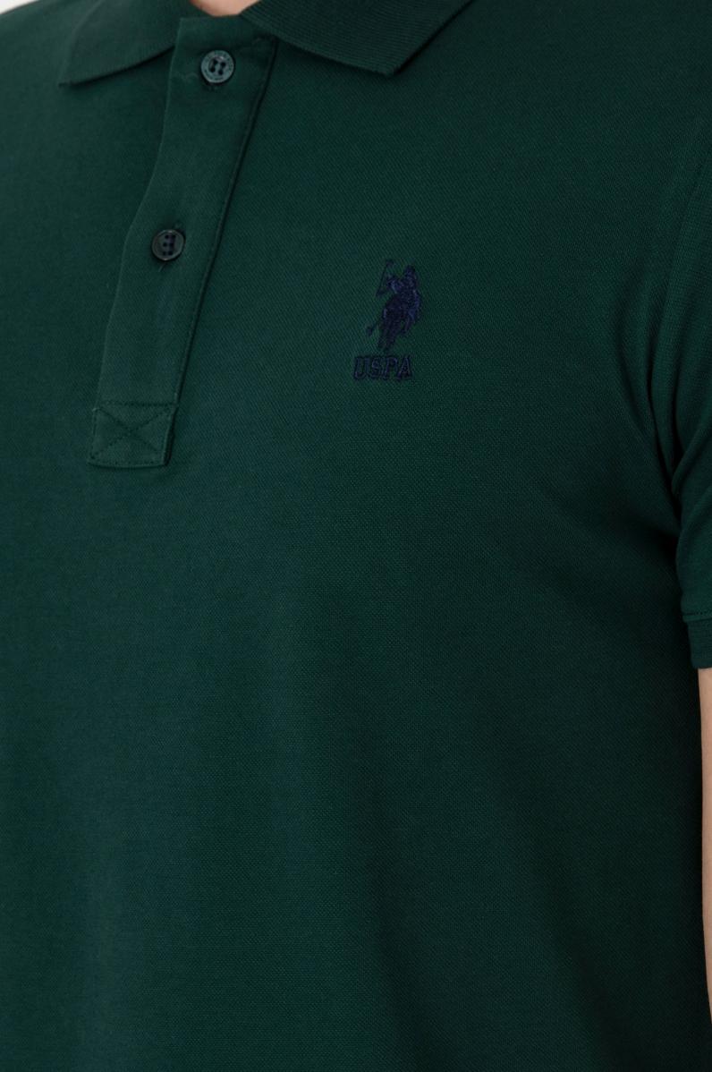 Erkek Slim Fit Polo Yaka Koyu Yeşil Basic Tişört