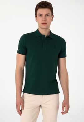 Erkek Slim Fit Polo Yaka Koyu Yeşil Basic Tişört - 50298011071