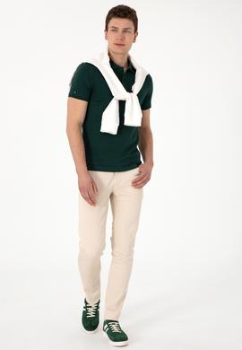 Erkek Slim Fit Polo Yaka Koyu Yeşil Basic Tişört - 50298011071