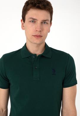 Erkek Slim Fit Polo Yaka Koyu Yeşil Basic Tişört - 50298011071