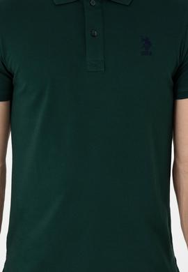 Erkek Slim Fit Polo Yaka Koyu Yeşil Basic Tişört - 50298011071