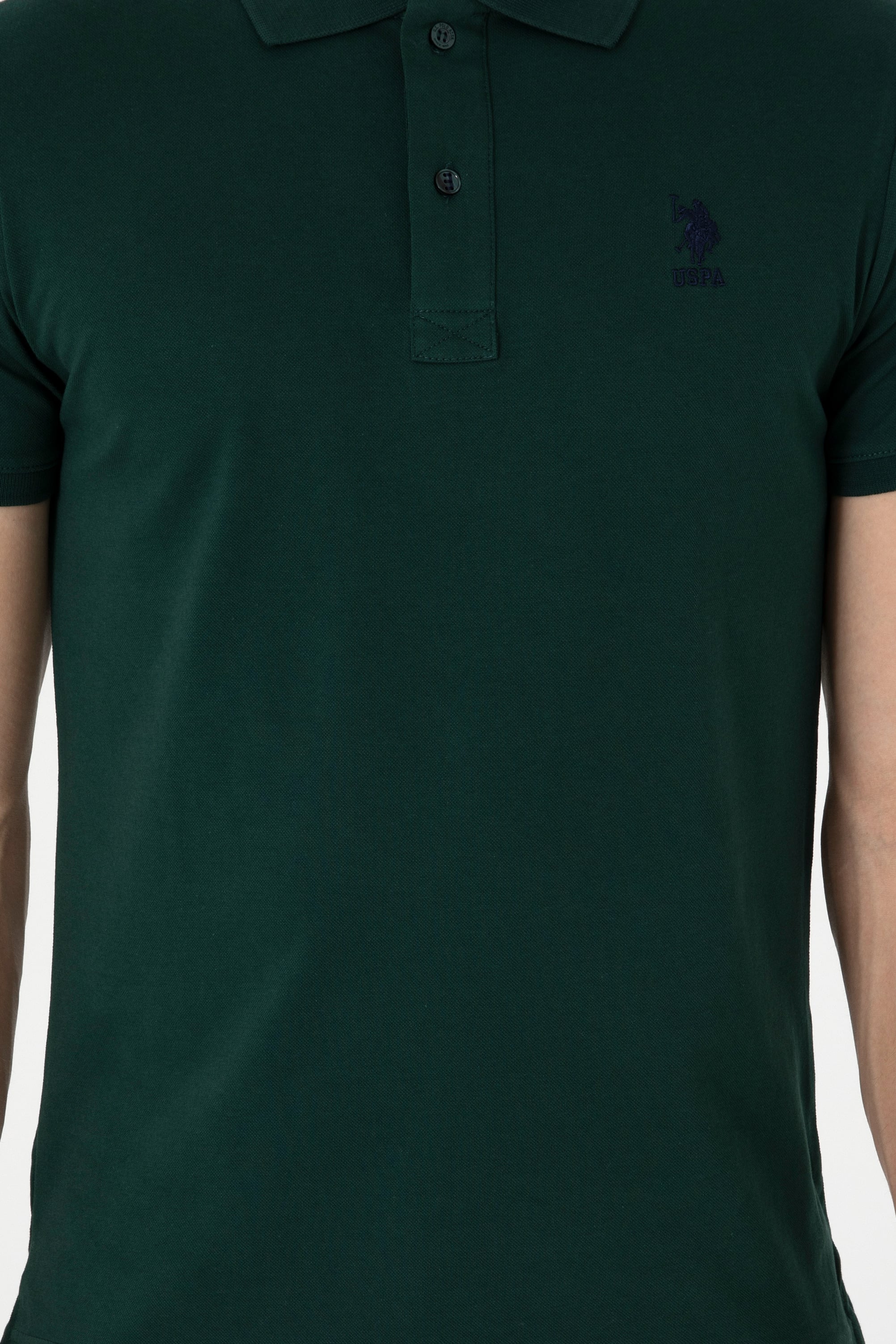 Erkek Slim Fit Polo Yaka Koyu Yeşil Basic Tişört - Image 6