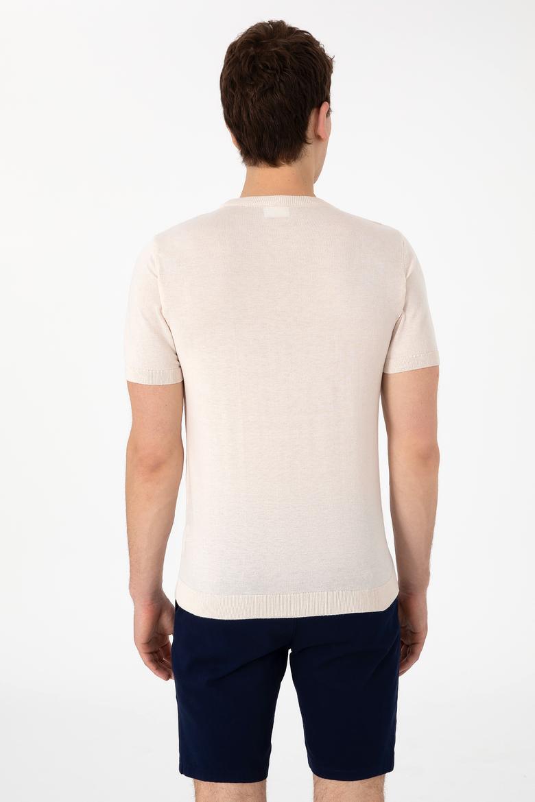 Erkek Slim Fit Bisiklet Yaka Krem Kazak - 50299363035