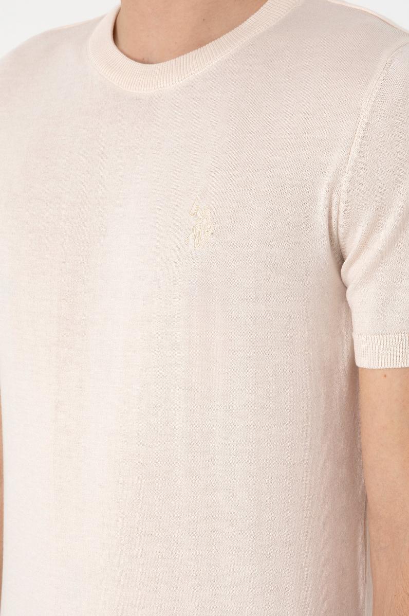 Erkek Slim Fit Bisiklet Yaka Krem Kazak