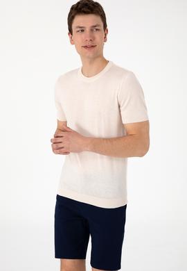 Erkek Slim Fit Bisiklet Yaka Krem Kazak - 50299363035