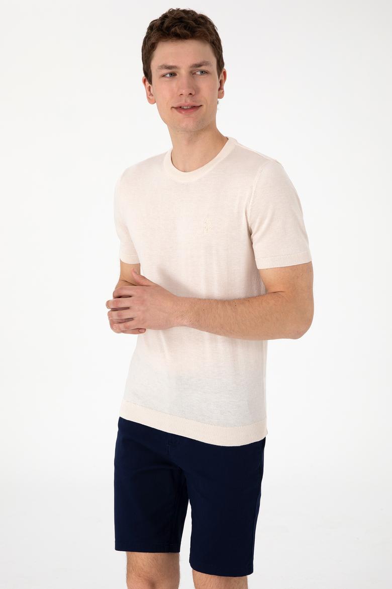 Erkek Slim Fit Bisiklet Yaka Krem Kazak - 50299363035