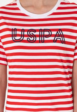 Kadın Kırmızı Çizgili Bisiklet Yaka Tişört - 50305772006