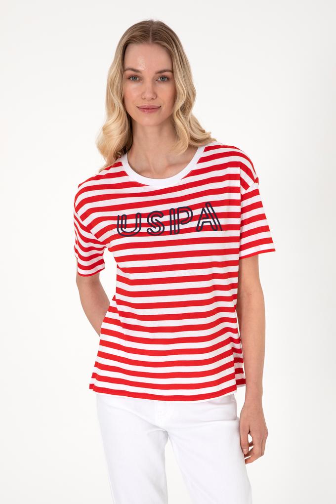 Kadın Kırmızı Çizgili Bisiklet Yaka Tişört