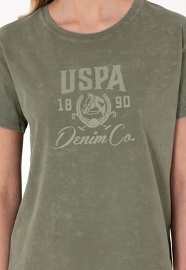 Kadın Haki Yıkamalı Bisiklet Yaka Tişört - 50312955009