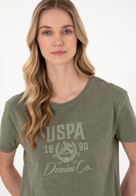 Kadın Haki Yıkamalı Bisiklet Yaka Tişört - 50312955009