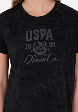 Kadın Siyah Yıkamalı Bisiklet Yaka Tişört - 50312955006