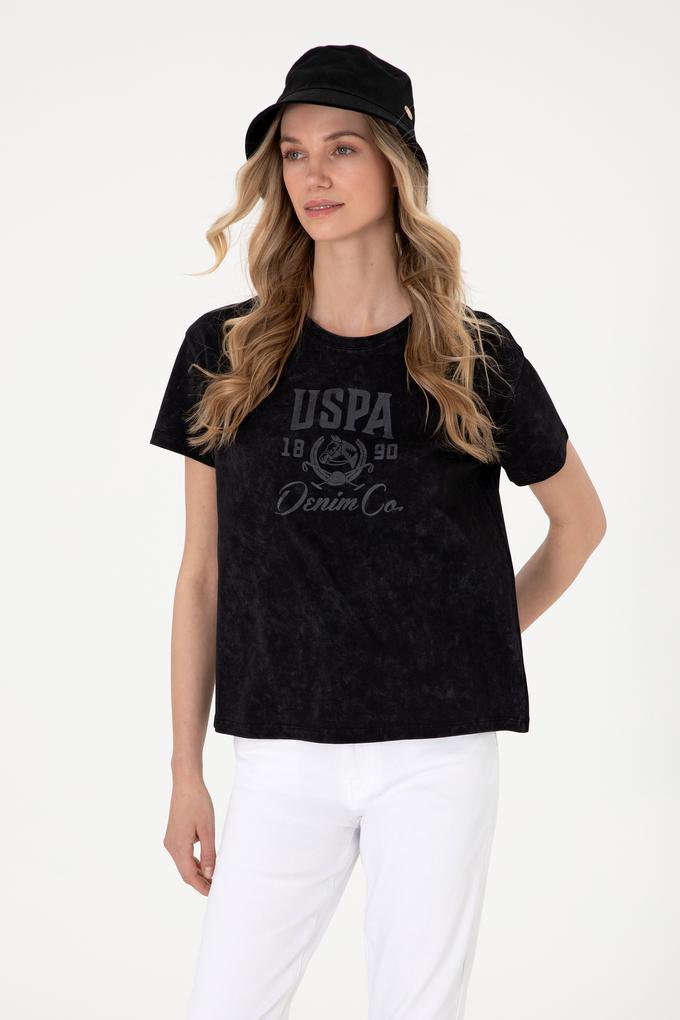 Kadın Siyah Yıkamalı Bisiklet Yaka Tişört