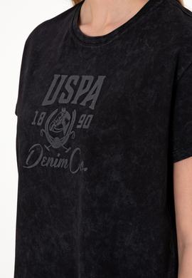 Kadın Siyah Yıkamalı Bisiklet Yaka Tişört - 50312955006