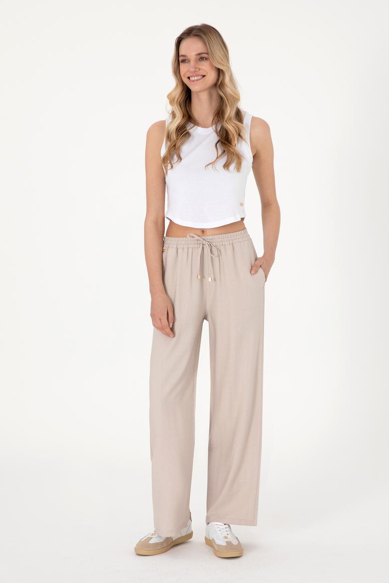 Kadın Bej Looe Relax Fit Kanvas Pantolon - 50309088023