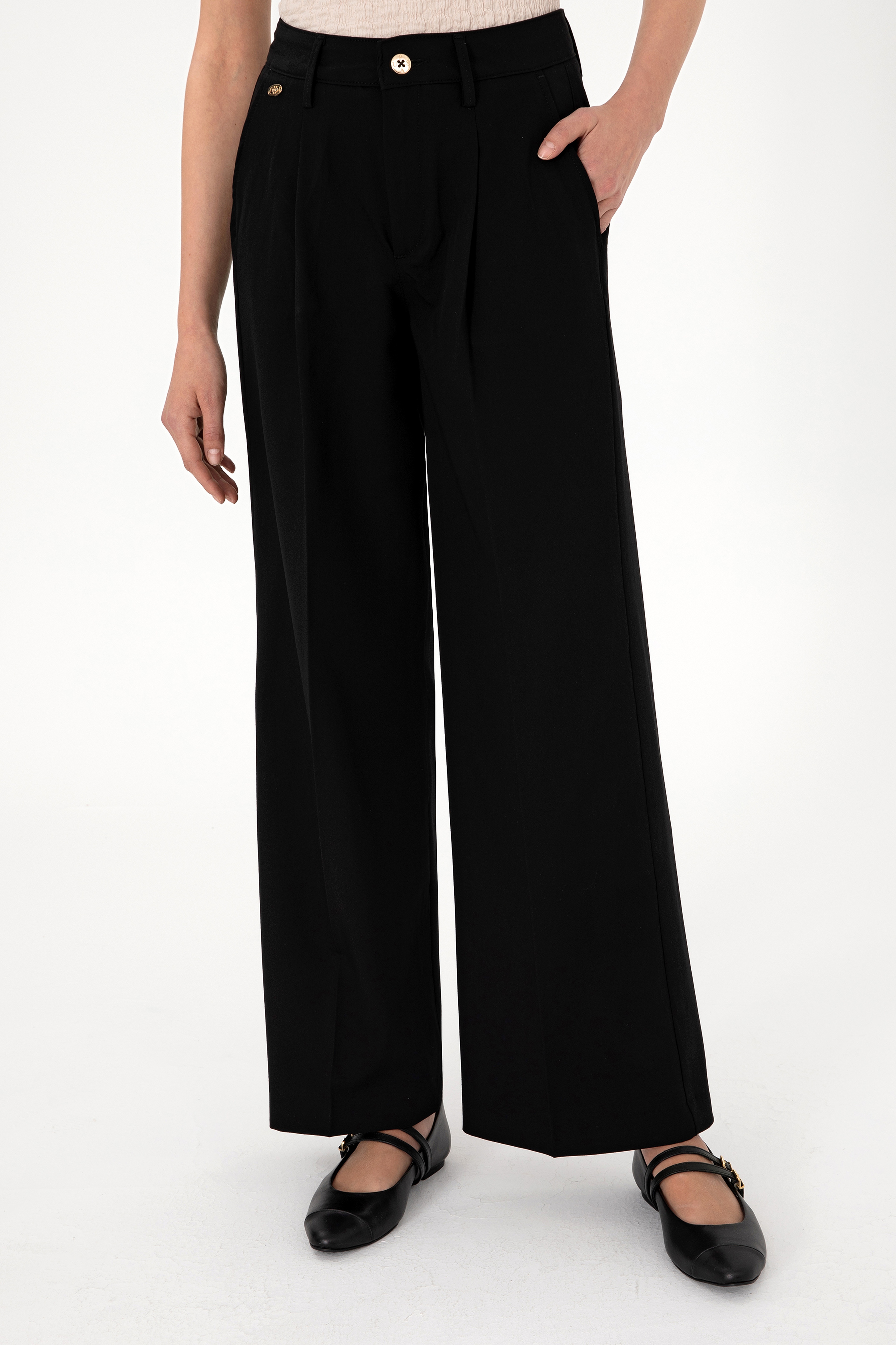 Kadın Siyah Loose Fit Kanvas Pantolon - Image 2