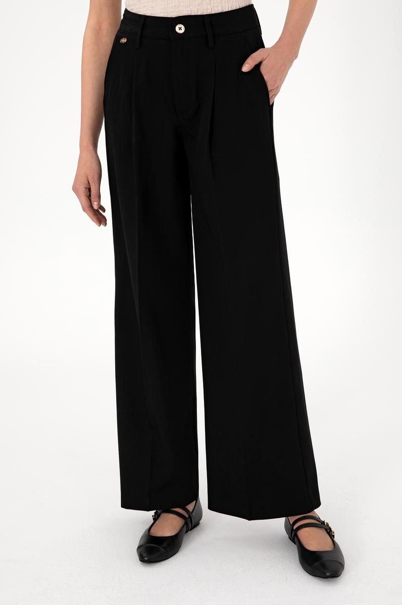 Kadın Siyah Loose Fit Kanvas Pantolon