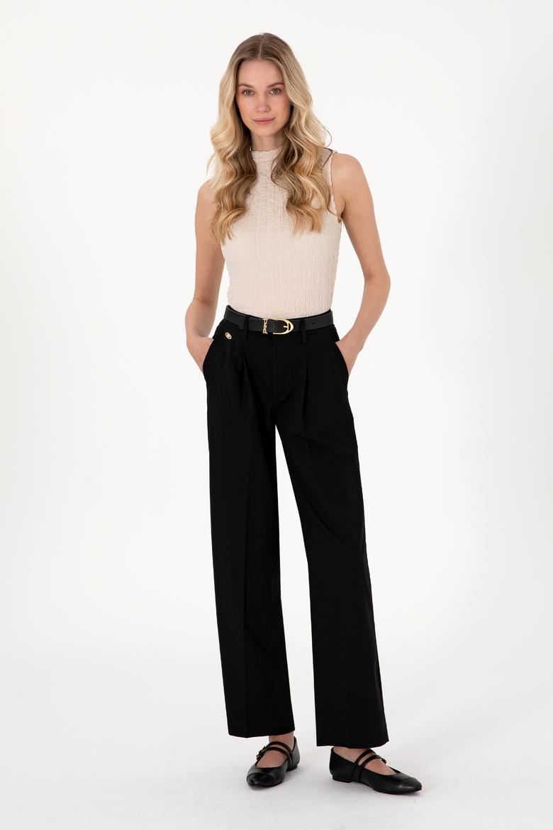 Kadın Siyah Loose Fit Kanvas Pantolon