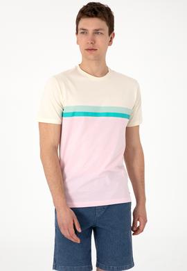 Erkek Regular Fit Bisiklet Yaka Açık Pembe Tişört - 50306899006