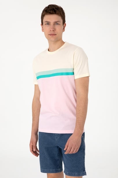 Erkek Regular Fit Bisiklet Yaka Açık Pembe Tişört