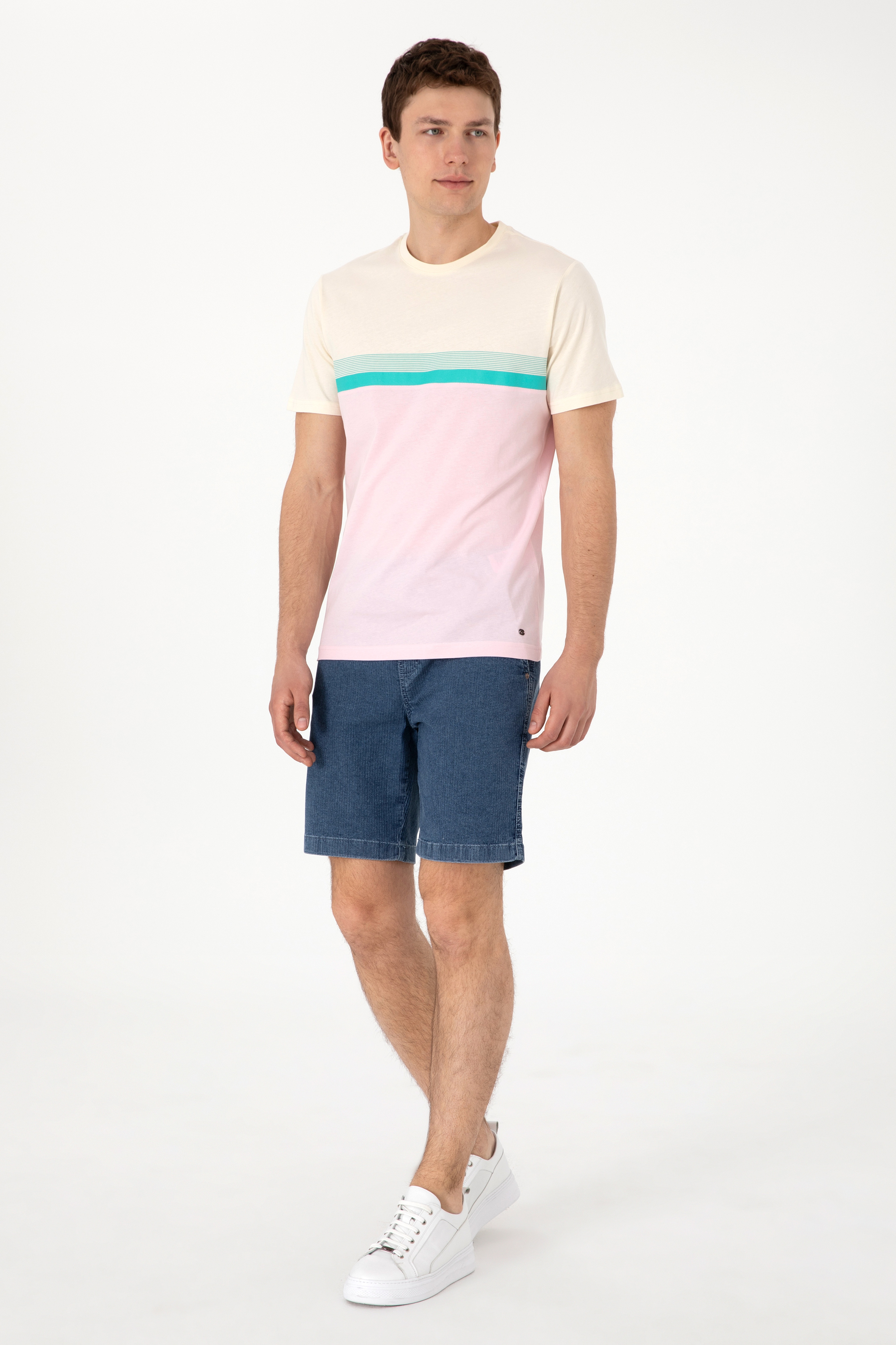 Erkek Regular Fit Bisiklet Yaka Açık Pembe Tişört - Image 4