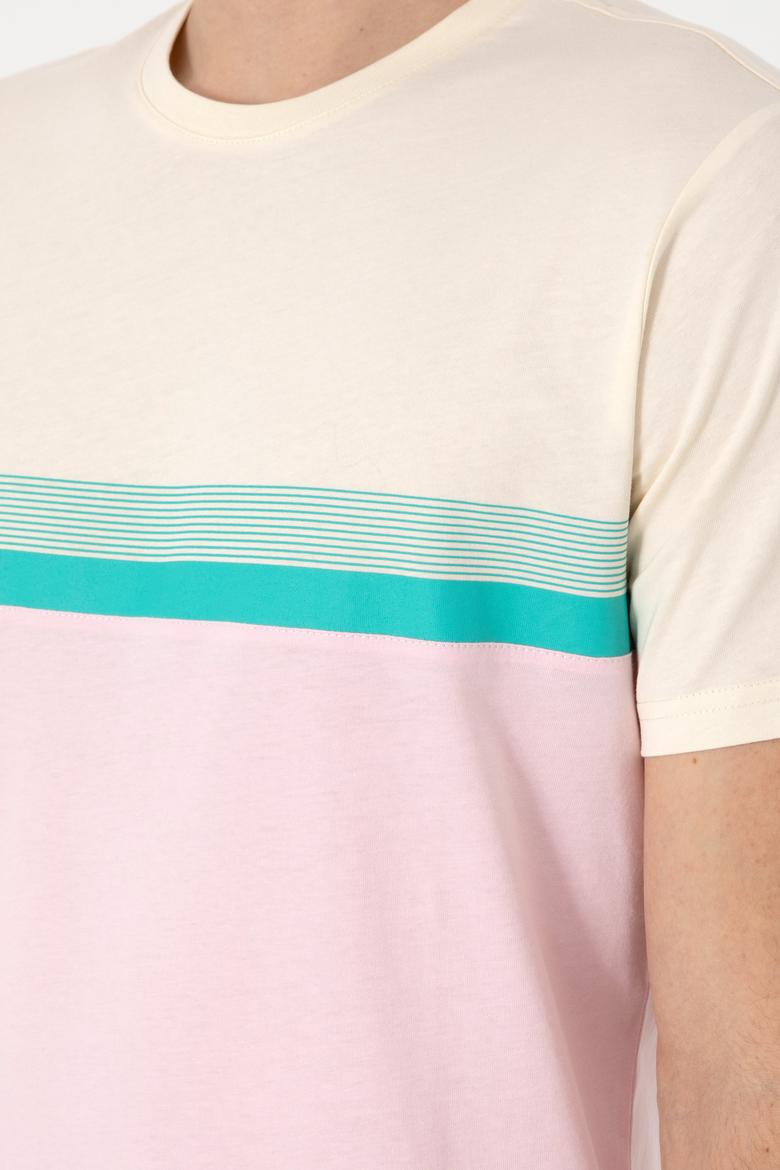 Erkek Regular Fit Bisiklet Yaka Açık Pembe Tişört - 50306899006