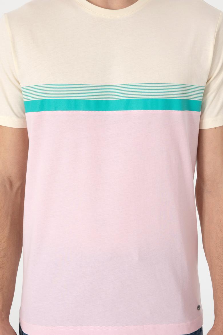 Erkek Regular Fit Bisiklet Yaka Açık Pembe Tişört - 50306899006