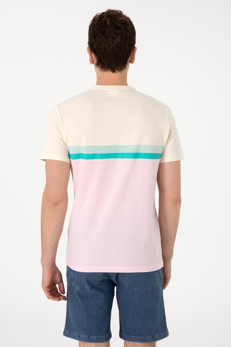 Erkek Regular Fit Bisiklet Yaka Açık Pembe Tişört - 50306899006