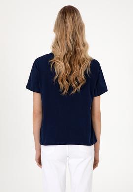 Kadın Lacivert Bisiklet Yaka Tişört - 50305824011